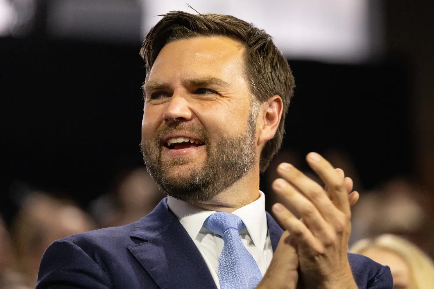 J.D. Vance, the favorite to win the 2028 Republican presidential nominee, claps.