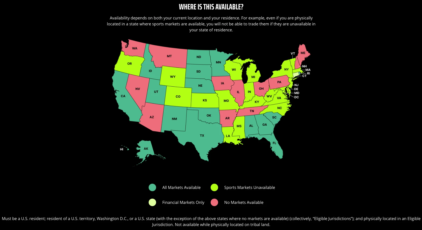 Map of DraftKings Predictions availability