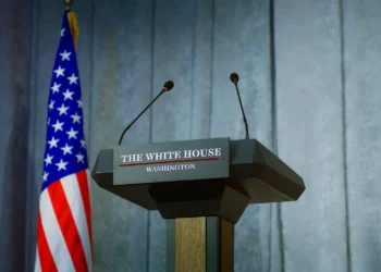 Debate podium for race to white house in vice presidential debate
