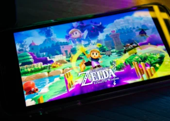 Smartphone screen displaying the logo for the video game 'The Legend of Zelda: Echoes of Wisdom.'