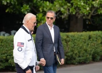 Hunter Biden and President Joe Biden talk at the White House