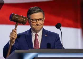 Speaker Mike Johnson holding a gavel