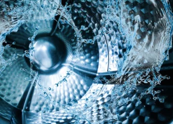 Water in a washing machine.